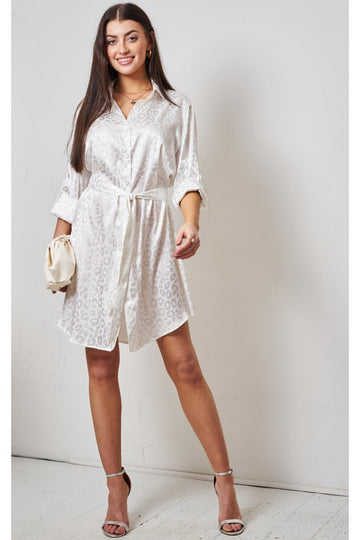 Love Frontrow White Jacquard Leopard Print Shirt Dress Love Frontrow